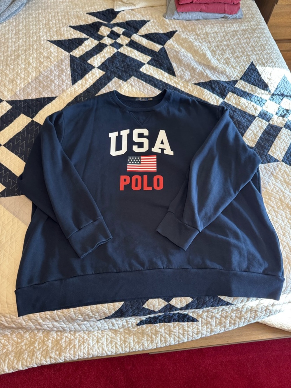 Polo Ralph Lauren USA Flag Crewneck Sweatshirt - Navy - 4XB